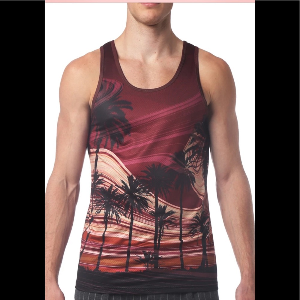 Parke and Ronan BURGUNDY PRINTED MESH TANK TOP